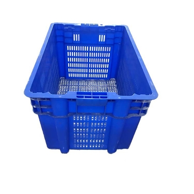 HDPE Blue Plastic Moving Crate 50Kg تحميل المأكولات البحرية الصف التهوية عش