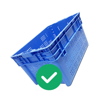 HDPE Blue Plastic Moving Crate 50Kg تحميل المأكولات البحرية الصف التهوية عش